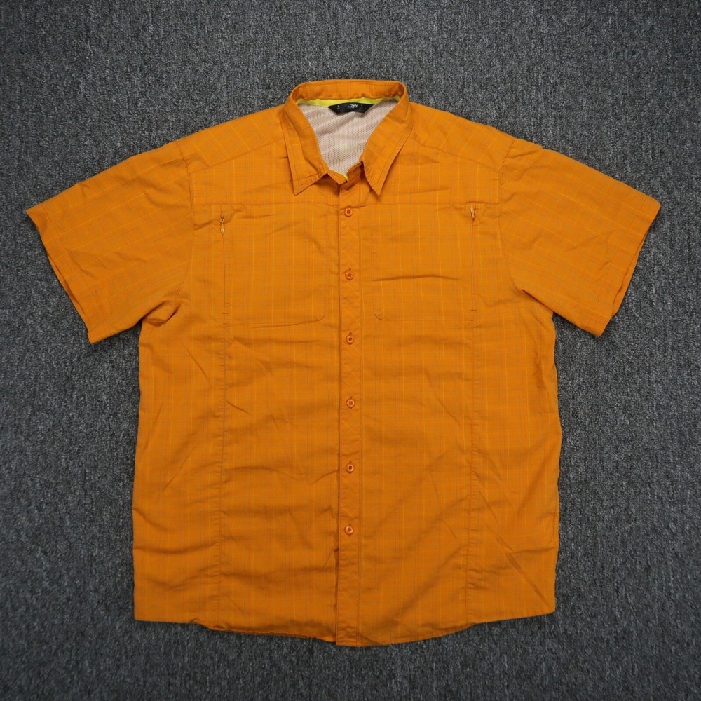 Arcteryx Shirt Mens Large Orange Plaid Lightweight‎ Zip Pockets Hiking Outdoors